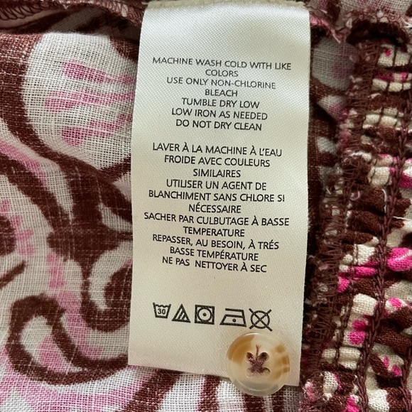 Anthropologie Tie-Front Linen Top in Brown And Pink XL New - Picture 11 of 11